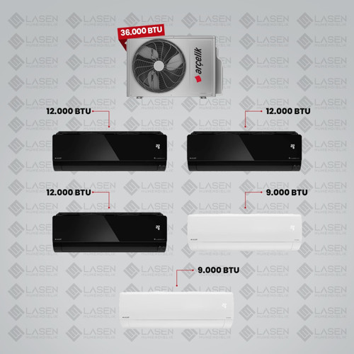 1+5 Multi Sistem Klima / 36100 Md Pro Dış Ünite ( 2 Adet 9 Btu Beyaz + 3 Adet 12 Btu Siyah Iç Üniteler )