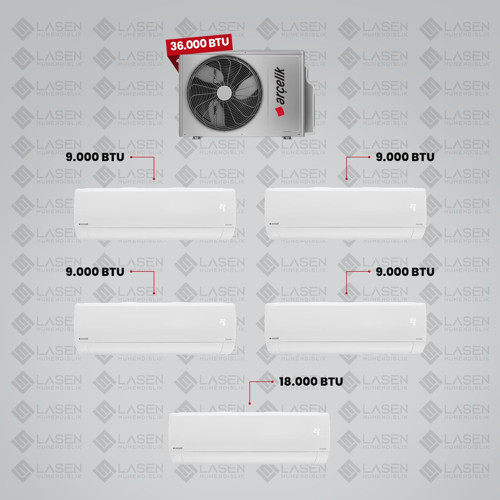 1+5 Multi Sistem Klima / 36100 Md Pro Dış Ünite ( 4 Adet 9 Btu Beyaz + 18 Btu Beyaz Iç Üniteler )