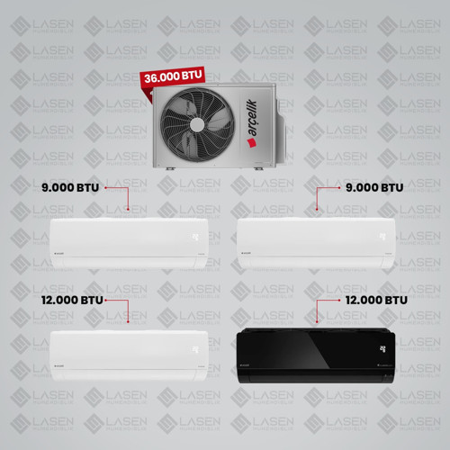 1+4 Multi Sistem Klima / 36100 Md Pro Dış Ünite ( 2 Adet 9.000 Btu Beyaz + 12 Btu Beyaz + 12 Btu Siyah Iç Üniteler )