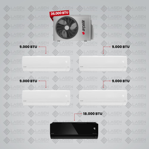 1+5 Multi Sistem Klima / 36100 Md Pro Dış Ünite ( 4 Adet 9 Btu Beyaz + 18 Btu Siyah Iç Üniteler )