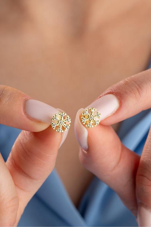 925 Ayar Gümüş Gold Kaplama Minimal Kartanesi Küpe