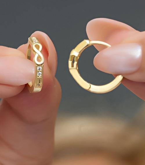 925 Ayar Gümüş Gold Kaplama Sonsuzluk Detay 15 mm Halka Küpe