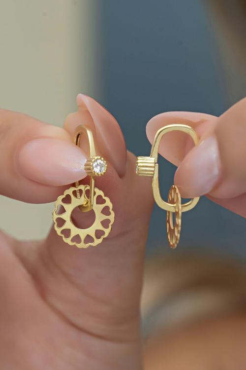 925 Ayar Gümüş Gold Kaplama Tektaş Göçmen Küpe