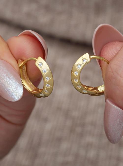 925 Ayar Gümüş Gold Kaplama Zirkon Taşlı Halka Küpe
