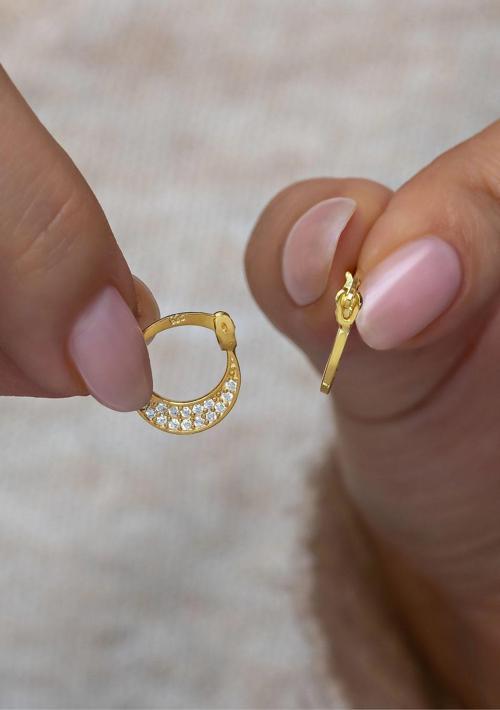 925 Ayar Gümüş Gold Minik Hilal Model Küpe