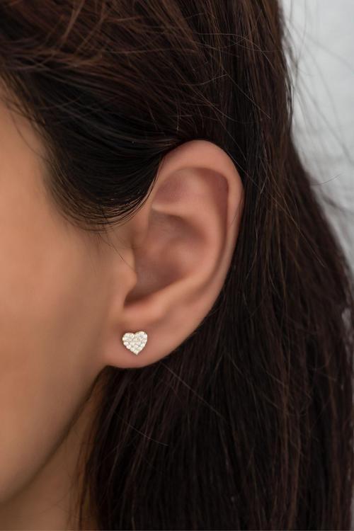 925 Ayar Gümüş Gold Minik Kalp Küpe