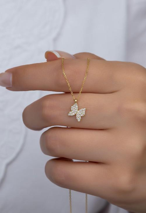 925 Ayar Gümüş Gold Minik Kelebek Kolye
