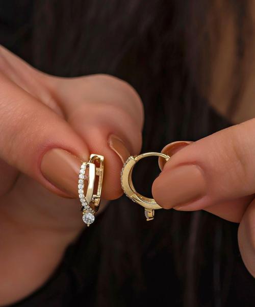 925 Ayar Gümüş Gold Tektaş Örgü Model Küpe