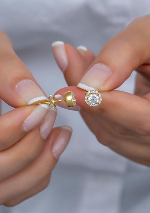 925 Ayar Gümüş Gold Zirkon Taşlı Elmas Montür Küpe