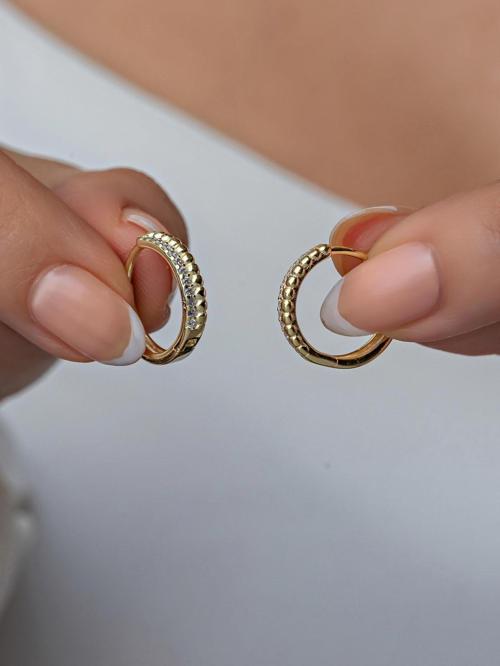 925 Ayar Gümüş Gold Zirkon Taşlı Halka Küpe