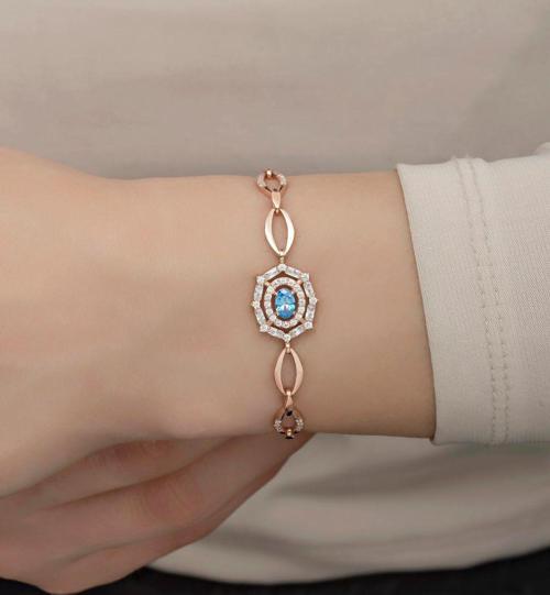 925 Ayar Gümüş Hallow Model Aquamarin Taşlı Bileklik