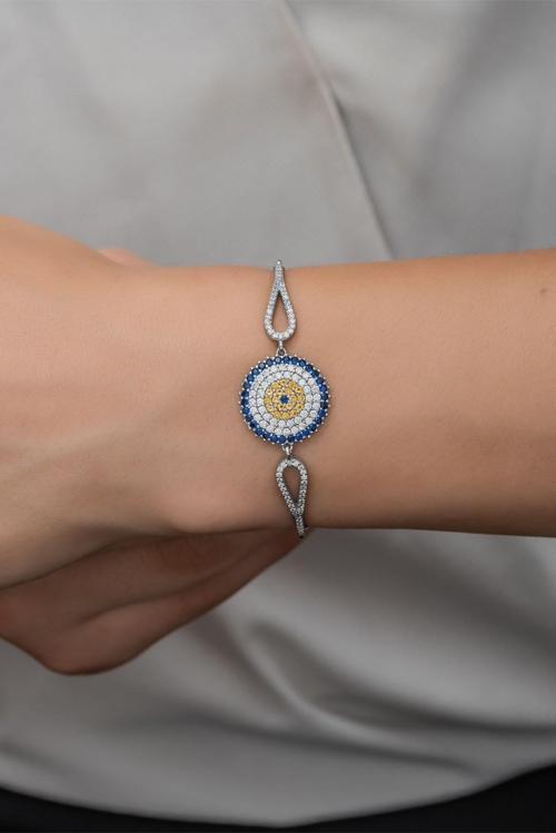 925 Ayar Gümüş Kelepçe Model Nazar Model Bileklik