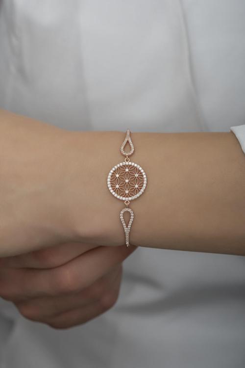 925 Ayar Gümüş Kelepçe Model Yaşam Çiçeği Bileklik