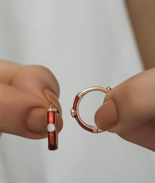 925 Ayar Gümüş Kırmızı Mineli 15 mm Halka Küpe