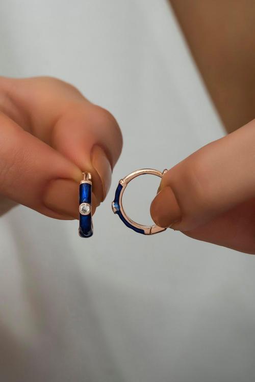 925 Ayar Gümüş Mavi Mineli 15 mm Halka Küpe