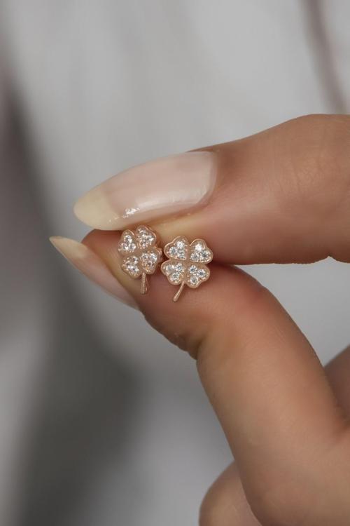 925 Ayar Gümüş Minik 4 Yaprak Yonca Küpe