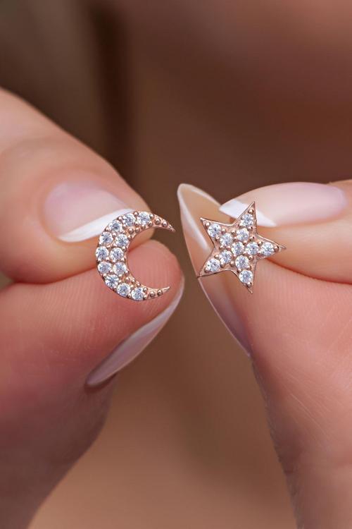 925 Ayar Gümüş Minik Ay Yıldız Model Küpe