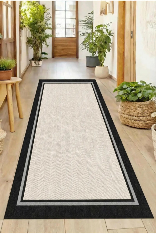 DİJİTAL BASKILI SİYAH Kaymaz Taban Yıkanabilir Modern Mutfak Halısı Salon Halısı Yolluk
