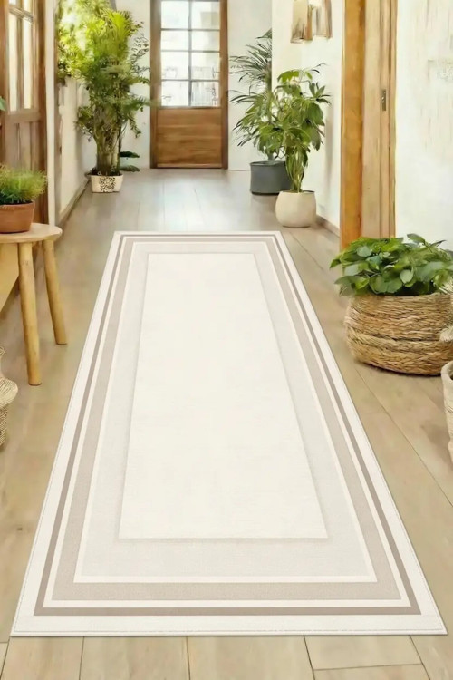DİJİTAL BASKILI BEJ Kaymaz Taban Yıkanabilir Modern Mutfak Halısı Salon Halısı Yolluk