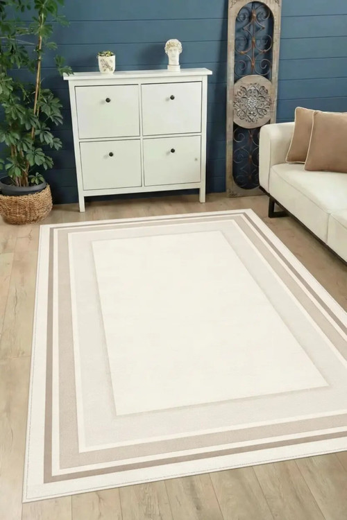 DİJİTAL BASKILI BEJ Kaymaz Taban Yıkanabilir Modern Mutfak Halısı Salon Halısı Yolluk