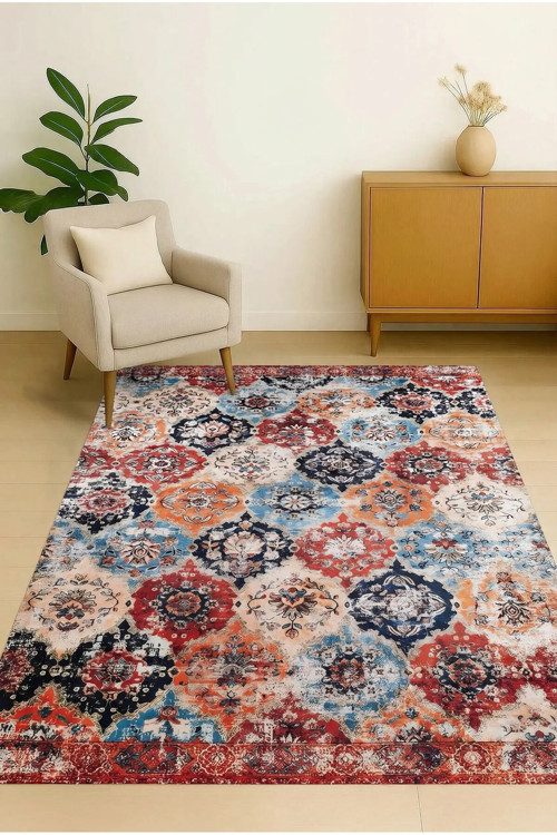 DİJİTAL BASKILI ÇOK RENKLİ Kaymaz Taban Yıkanabilir Modern Mutfak Halısı Salon Halısı Yolluk
