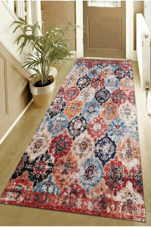 DİJİTAL BASKILI ÇOK RENKLİ Kaymaz Taban Yıkanabilir Modern Mutfak Halısı Salon Halısı Yolluk