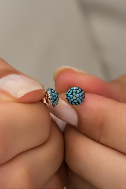 925 Ayar Gümüş Minik Turkuaz Taşlı Top Küpe
