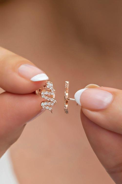 925 Ayar Gümüş Minik Zirkon Taşlı Yılan Küpe