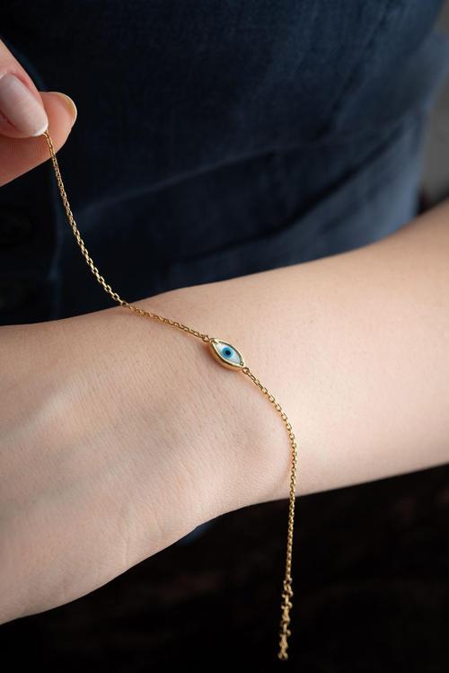 925 Ayar Gümüş Minimal Gold Kaplama Nazar Göz Bileklik