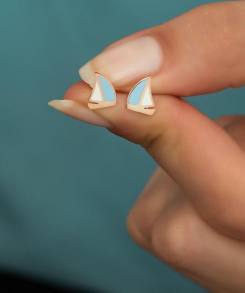 925 Ayar Gümüş Minimal Mineli Yelken Küpe