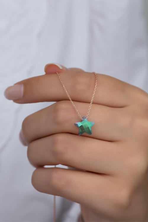 925 Ayar Gümüş Mistik Topaz Taşlı Yıldız Kolye