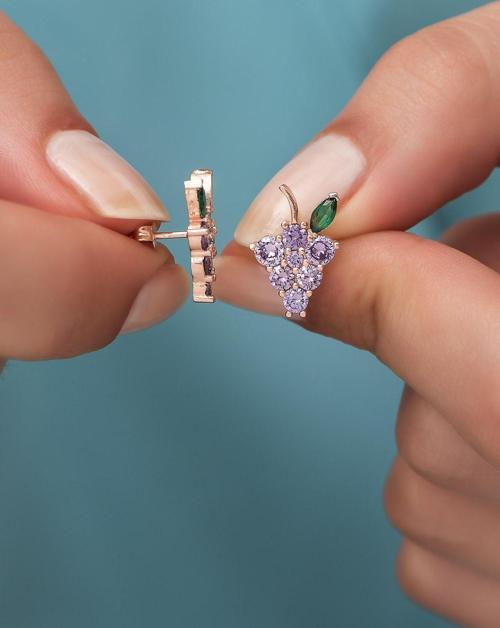 925 Ayar Gümüş Mor Üzüm Salkımı Küpe