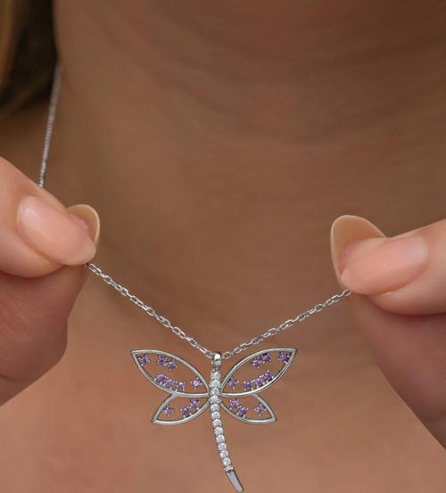 925 Ayar Gümüş Mor Zirkon Taşlı Yusufcuk Model Kolye