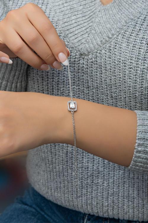 925 Ayar Gümüş Rodyumlu Baget Tektaş Bileklik