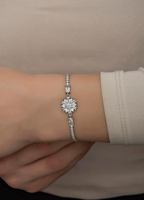 925 Ayar Gümüş Rodyumlu Suyolu Çiçek Bileklik