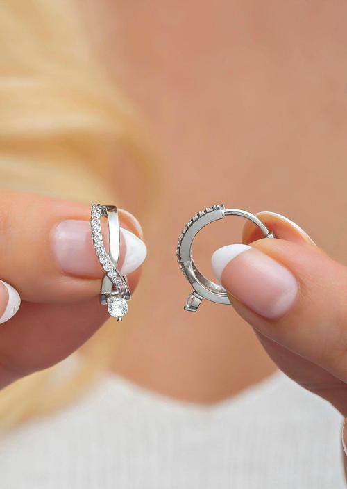 925 Ayar Gümüş Rodyumlu Tektaş Örgü Küpe