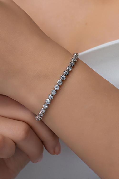 925 Ayar Gümüş Rodyumlu Zirkon Taşlı Suyolu Bileklik