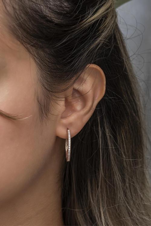 925 Ayar Gümüş Rose 25 mm Tamtur Halka Küpe