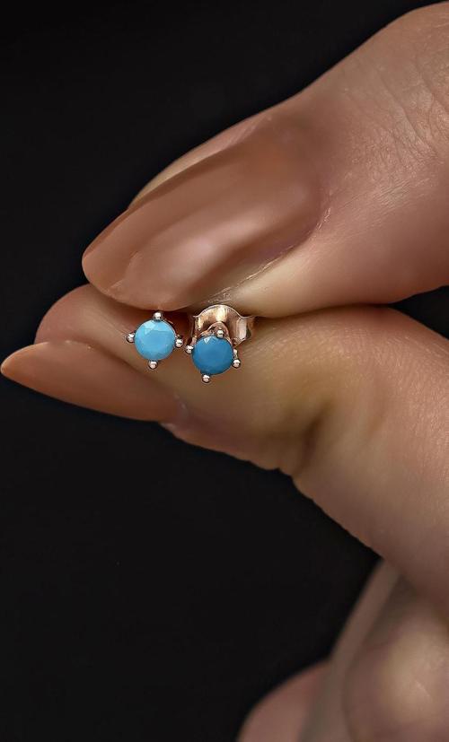 925 Ayar Gümüş Rose 3 mm Turkuaz Taşlı Tektaş Küpe