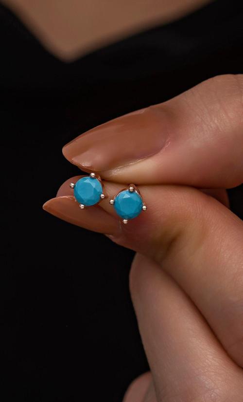 925 Ayar Gümüş Rose 5 mm Turkuaz Taşlı Tektaş Küpe