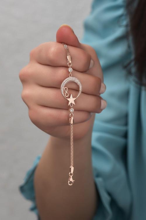 925 Ayar Gümüş Rose Ayyıldız Sonsuzluk Bileklik