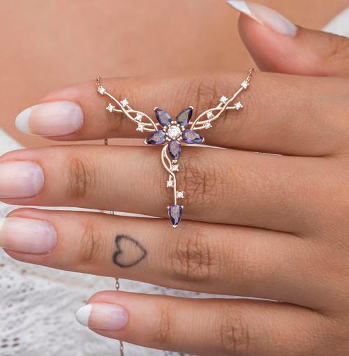 925 Ayar Gümüş Rose Daldaki Gonca Mor Çiçek Kolye