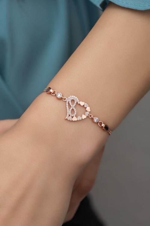 925 Ayar Gümüş Rose Kalp Sonsuzluk Bileklik