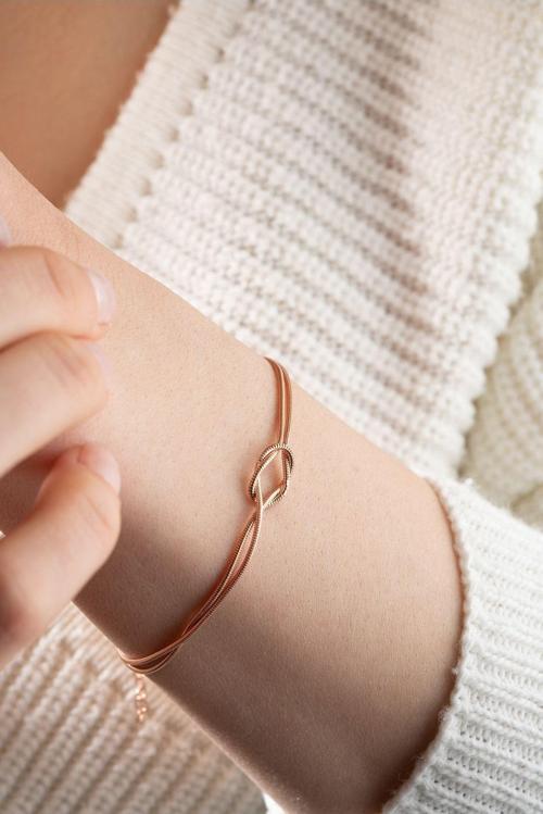 925 Ayar Gümüş Rose Kaplama Düğüm Model Bileklik