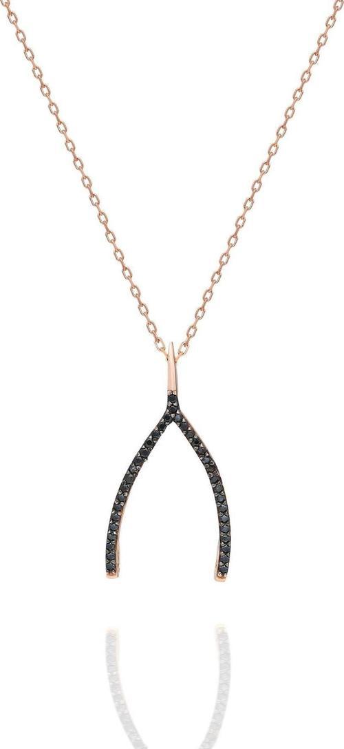 925 Ayar Gümüş Rose Kaplama Siyah Taşlı Lades Kolye