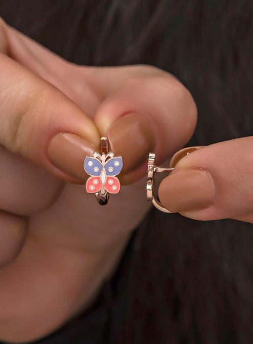 925 Ayar Gümüş Rose Mineli Çift Renk Kelebek Küpe