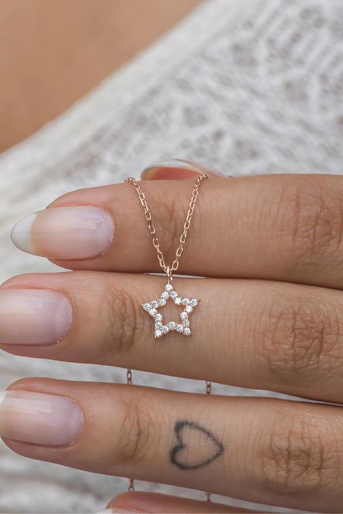 925 Ayar Gümüş Rose Minik Yıldız Model Kolye