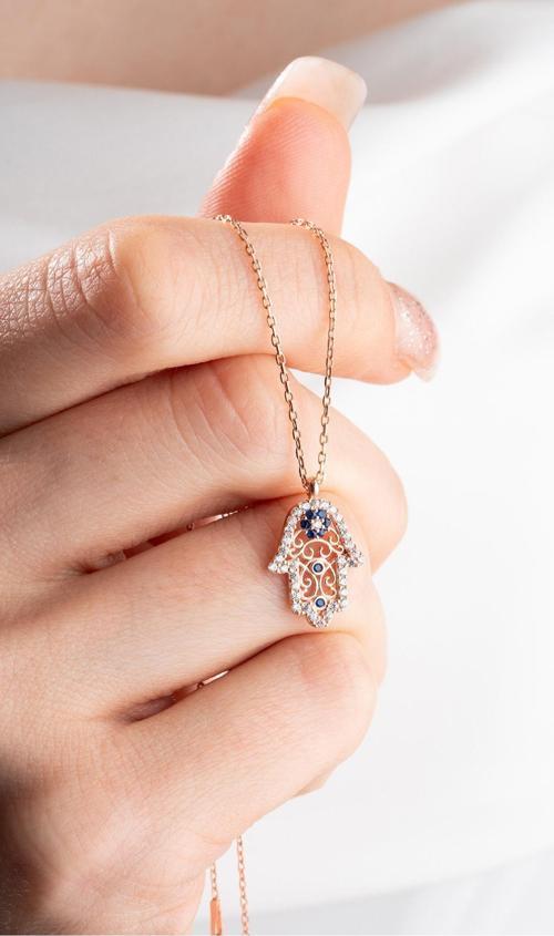 925 Ayar Gümüş Rose Minimal Fatma Ana Eli Kolye