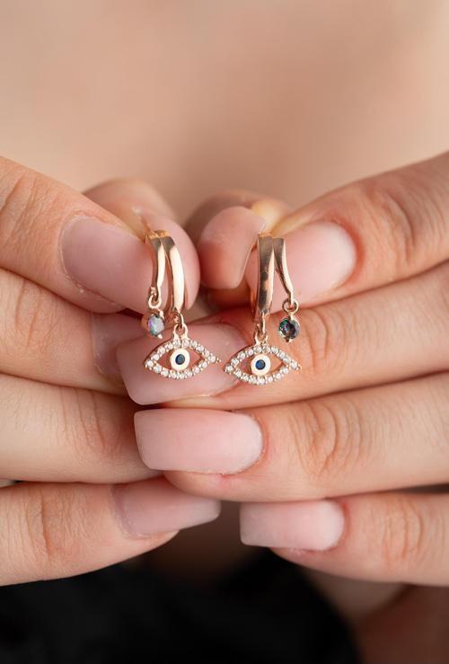 925 Ayar Gümüş Rose Mistik Topaz Taşlı 12 mm Göz Küpe
