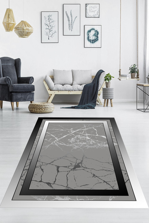 Dijital Kaymaz Yıkanabilir Modern GRİ-ANTRASİT Mutfak Halısı Salon Halısı Yolluk